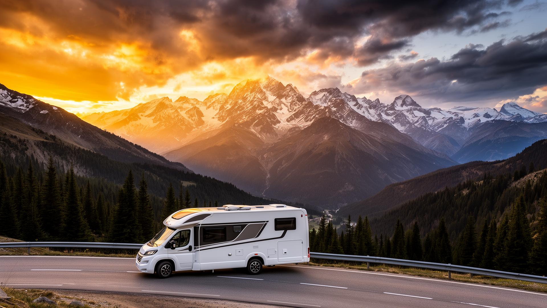 Autocaravana en los Pirineos al amanecer